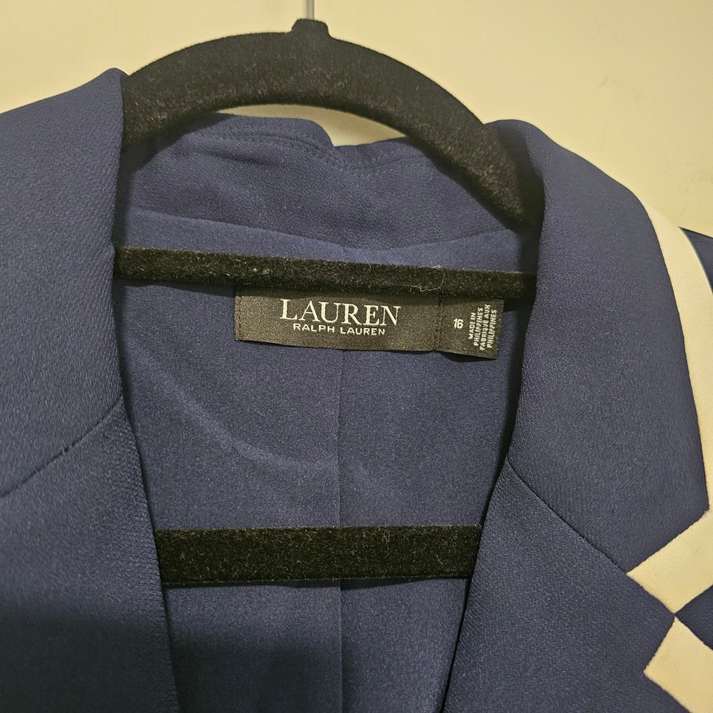 Lauren Ralph Lauren Georgette Blazer Women 16 Navy Blue Crest Trim Nautical - Picture 3 of 9